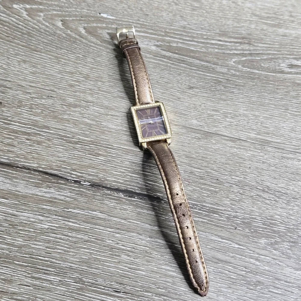 Anne Klein Women's Watch Bronze Dial Gold Tone Crystal Bezel AK/1050 Brown Works